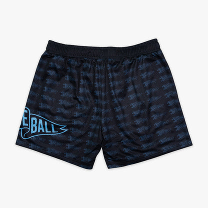Black and light blue Pennant youth shorts — back view