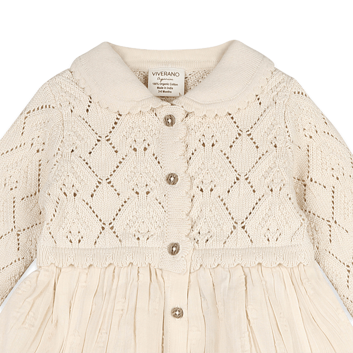 Organic Cotton Phoebe Pointelle Knit Sweater Top Baby Dress, Detail