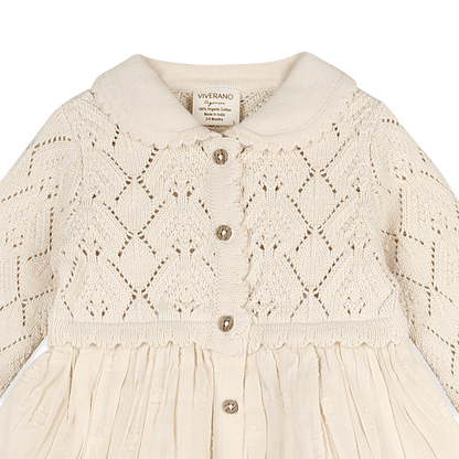 Organic Cotton Phoebe Pointelle Knit Sweater Top Baby Dress, Detail