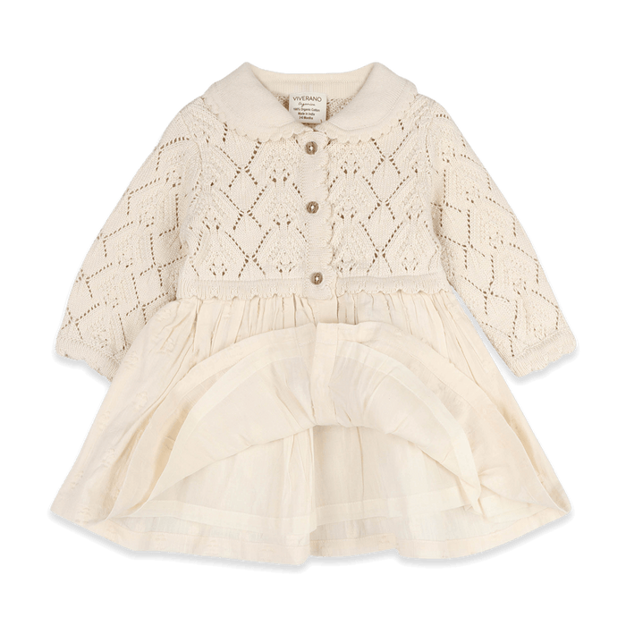 Organic Cotton Phoebe Pointelle Knit Sweater Top Baby Dress, Voile Lining