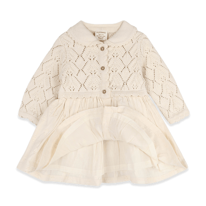Organic Cotton Phoebe Pointelle Knit Sweater Top Baby Dress, Voile Lining