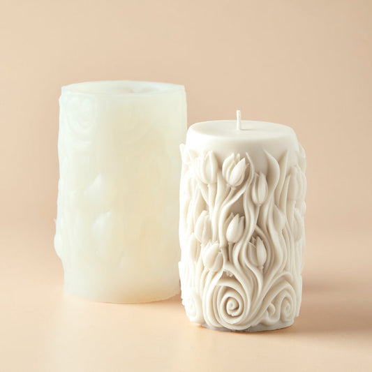 Pillar with Floral Detail Silicone Mold