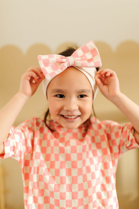 Pink Checkered Bow Headband Kid's Stuff [Trucs d'enfants]