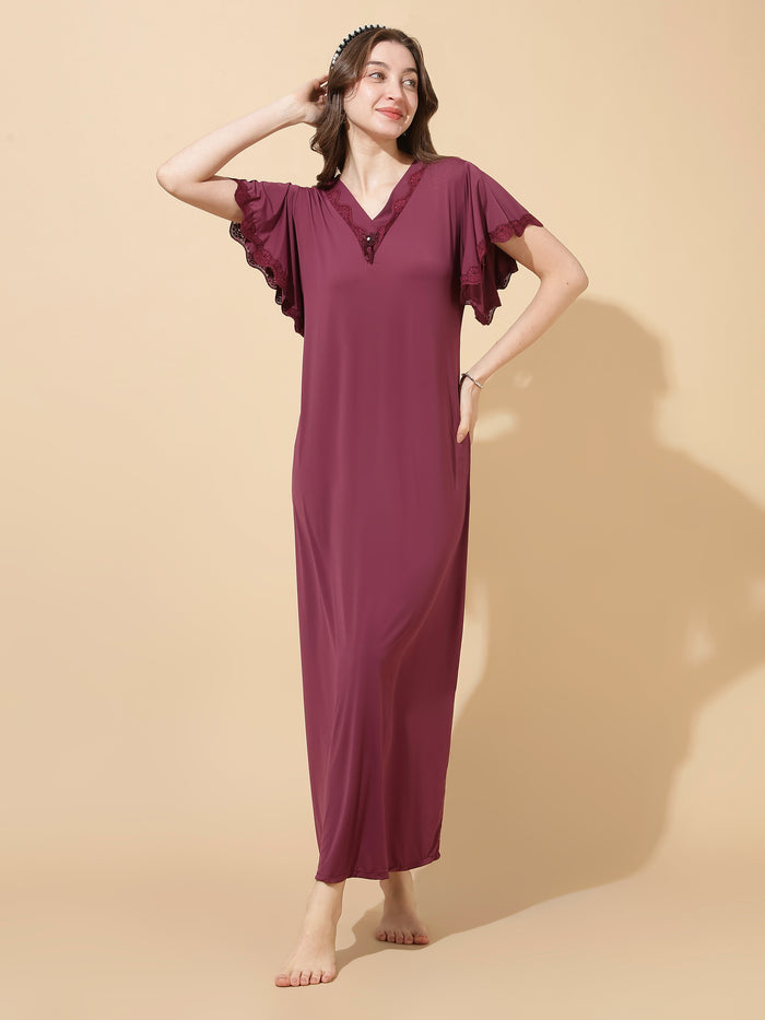 Plum wine ultra soft malai modal nighty for women online