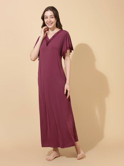 Plum wine ultra soft malai modal nighty for women online
