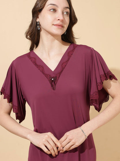 Plum wine ultra soft malai modal nighty for women online