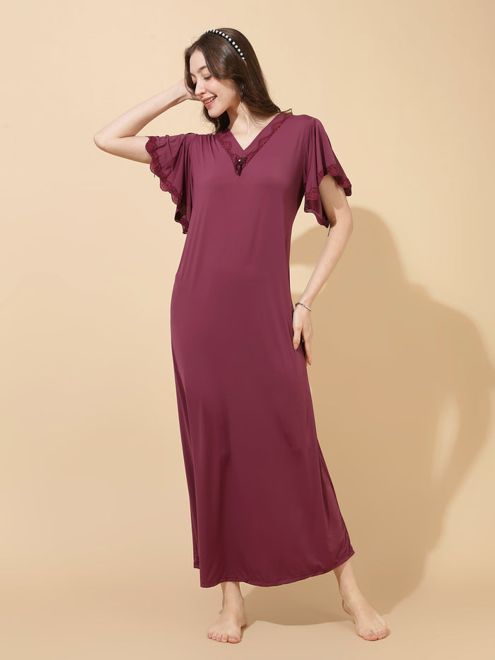 Plum wine ultra soft malai modal nighty for women online