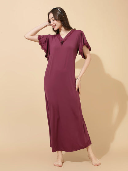 Plum wine ultra soft malai modal nighty for women online