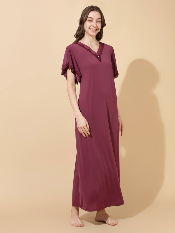 Plum wine ultra soft malai modal nighty for women online