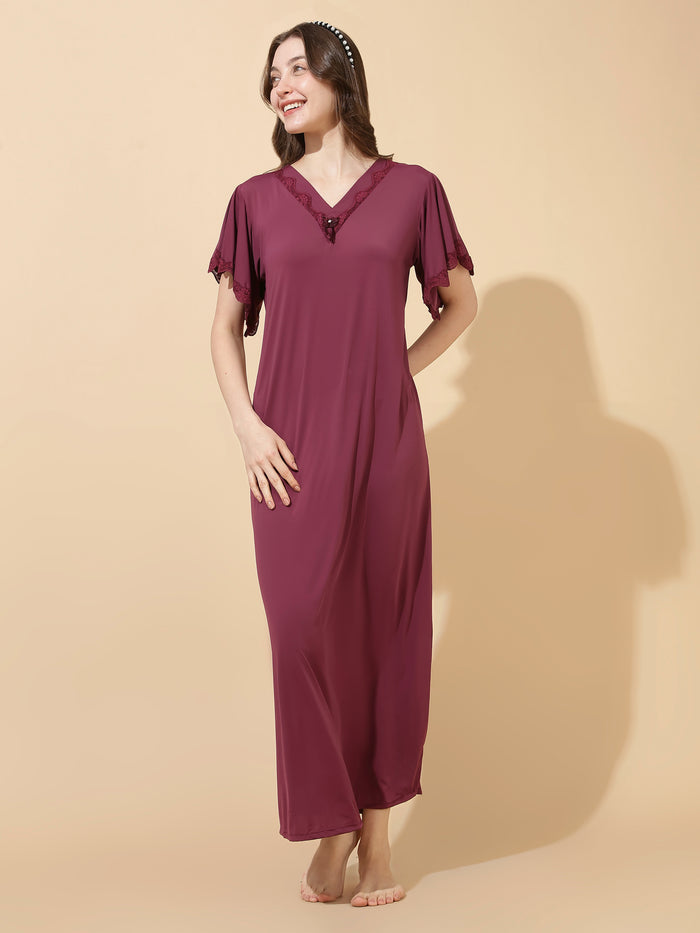 Plum wine ultra soft malai modal nighty for women online