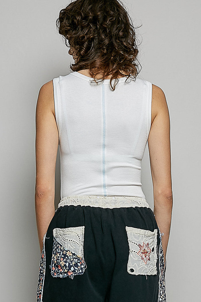 POL Colorful Button Round Neck Ribbed Tank