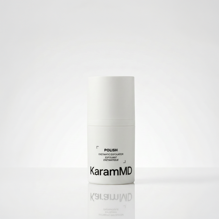 KaramMD Polish exfoliator on a white background