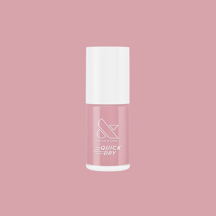 Bottle of Poodle quick dry nail polish in neutral beigey pink for at-home manicure and pedicure use