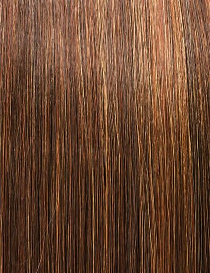 OUTRE clip-in ponytail hair extension with straight rich brown strands for natural volume and length