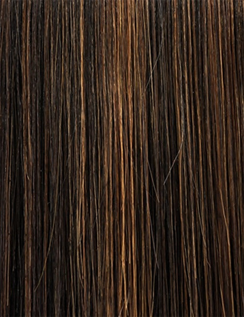 OUTRE premium ponytail hair extension with smooth dark brown and caramel color strands