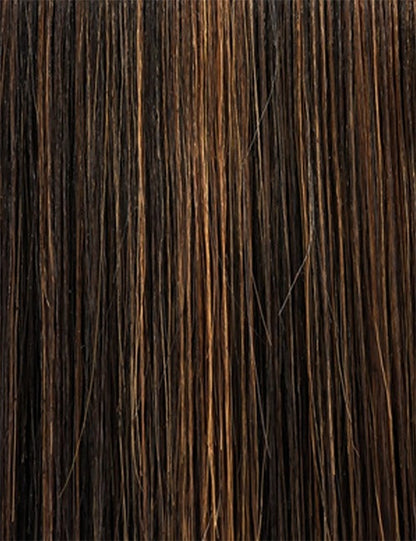 OUTRE premium ponytail hair extension with smooth dark brown and caramel color strands