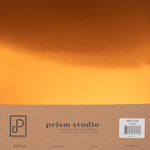 Prism Studio - 12X12 - Whole Spectrum Foil Cardstock Pack-Copper. Acid & lignin free 12" x 12" 92.3lb (250 gsm) backing Gleaming, lustrous shine! Available at Embellish Away located in Bowmanville Ontario Canada.
