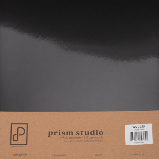 Prism Studio - 12X12 Whole Spectrum Foil Cardstock Pack - Obsidian. Acid & lignin free 12" x 12" 92.3lb (250 gsm) backing Gleaming, lustrous shine! Available at Embellish Away located in Bowmanville Ontario Canada.