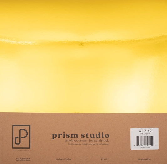 Prism Studio - 12X12 Whole Spectrum Foil Cardstock Pack - Pharaoh. Acid & lignin free 12" x 12" 92.3lb (250 gsm) backing Gleaming, lustrous shine! Available at Embellish Away located in Bowmanville Ontario Canada.