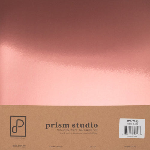 Prism Studio - 12X12 Whole Spectrum Foil Cardstock Pack - Rose Gold. Acid & lignin free 12" x 12" 92.3lb (250 gsm) backing Gleaming, lustrous shine! Available at Embellish Away located in Bowmanville Ontario Canada.