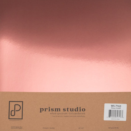Prism Studio - 12X12 Whole Spectrum Foil Cardstock Pack - Rose Gold. Acid & lignin free 12" x 12" 92.3lb (250 gsm) backing Gleaming, lustrous shine! Available at Embellish Away located in Bowmanville Ontario Canada.