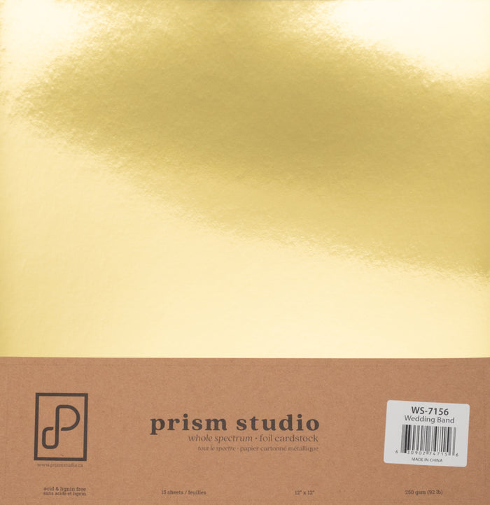 Prism Studio - 12X12 Whole Spectrum Foil Cardstock Pack - Wedding Band. Acid & lignin free 12" x 12" 92.3lb (250 gsm) backing Gleaming, lustrous shine! Available at Embellish Away located in Bowmanville Ontario Canada.