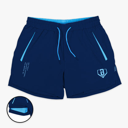 Navy and light blue Pro Series with Liner shorts — front view