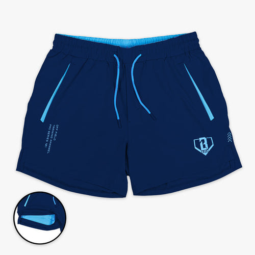 Navy and light blue Pro Series with Liner shorts — front view