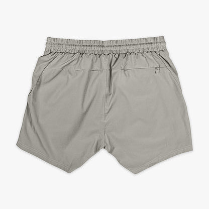 Gray and light blue Pro Series youth shorts — back view