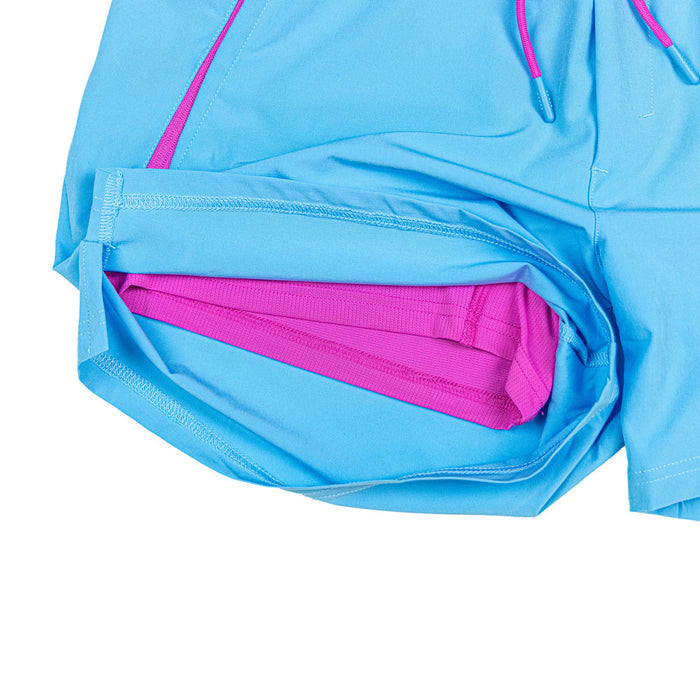 Youth model wearing blue Pro Series with Liner Cotton Candy Blue youth shorts