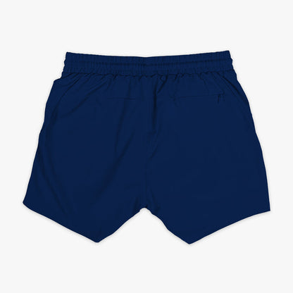 Navy and light blue Pro Series with Liner youth shorts — back view