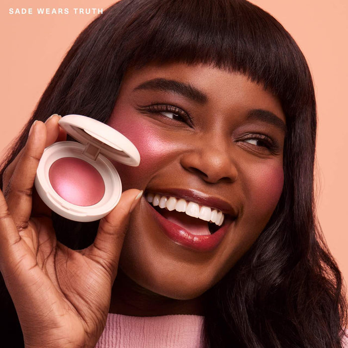 Rare Beauty Soft Pinch Luminous Powder Blush in Truth shade, new in box, with sleek compact and soft pink hue visible.