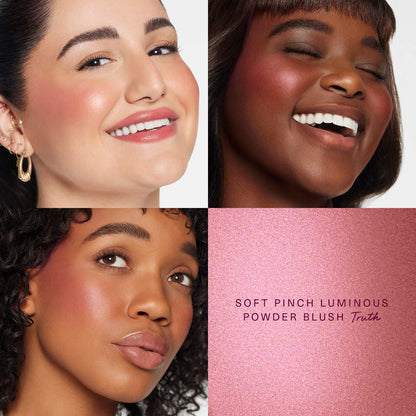 Rare Beauty Soft Pinch Luminous Powder Blush in Truth shade, unopened, with soft pink powder and compact packaging.