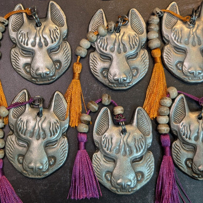 REAL PEWTER METAL CAST KITSUNE CHARM GLOW IN THE DARK EYES