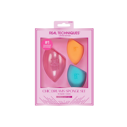 REAL TECHNIQUES limited edition chic dreams sponge set for liquids + creams 3 piece gift set