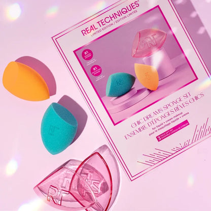 REAL TECHNIQUES limited edition chic dreams sponge set for liquids + creams 3 piece gift set