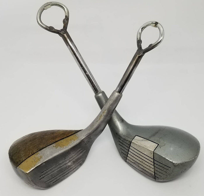 Recycled metal driver-shaped bottle opener gift by Vintage Golf Gifts, showing the detailed golf club design and sturdy metal construction.
