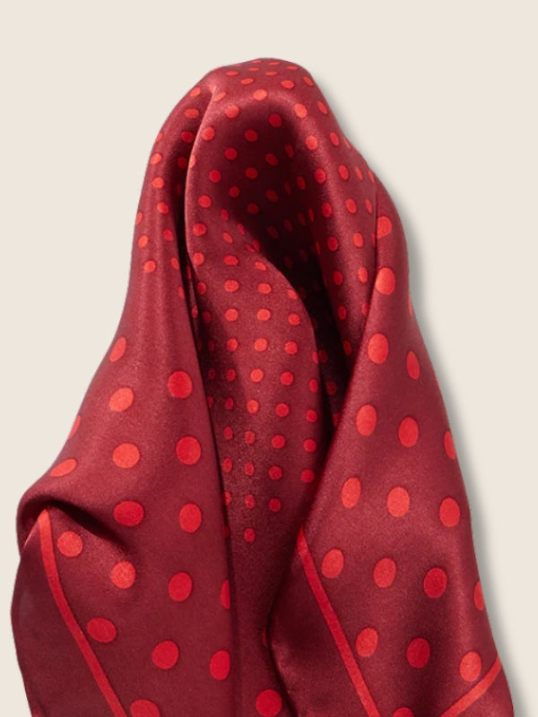 Red/Maroon Polka Dot Silk Pocket Square