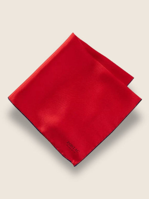 Red/Navy Solid Silk Pocket Square