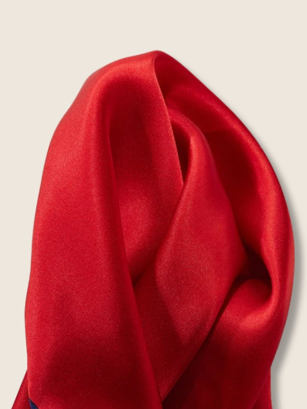 Red/Navy Solid Silk Pocket Square
