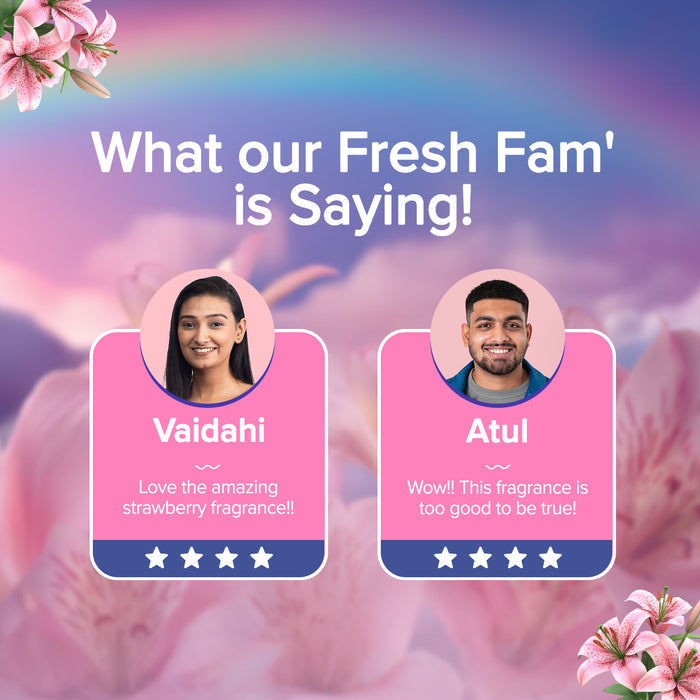 Customer reviews highlighting Aqualogica Dewy Floral Kiss body mist