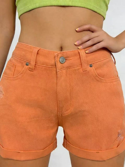 Ripped High-Waisted Denim Shorts