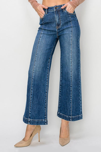 Risen Dark High Rise Ankle Wide Leg Jean