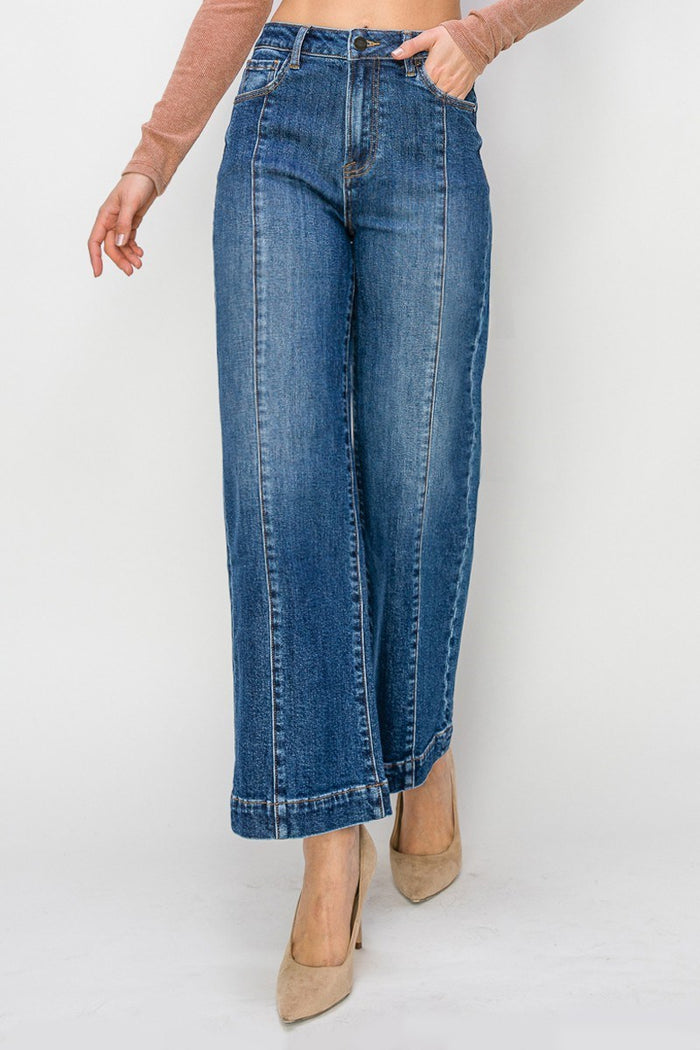 Risen Dark High Rise Ankle Wide Leg Jean