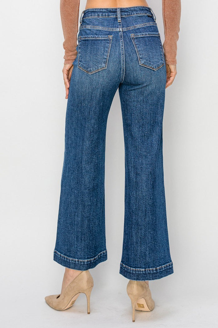 Risen Dark High Rise Ankle Wide Leg Jean