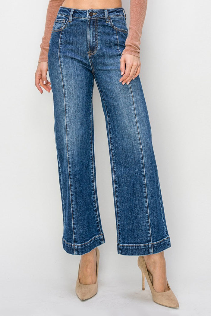 Risen Dark High Rise Ankle Wide Leg Jean