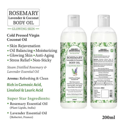 Rosemary Lavender Coconut Body Oil, Glowing Skin, Moisturizing Refreshing Aroma, Non Sticky Anti Aging, Essential Oil - Keya Seth Aromatherapy