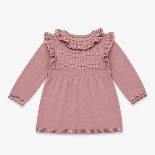 Ruffle Collar Pointelle Baby Sweater Dress (Organic Cotton)