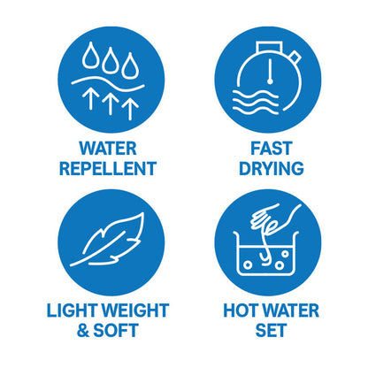 Water repellent fast drying lightweight and soft features and hot water set symbols for Ruwa Afro Twist 16 inch hair