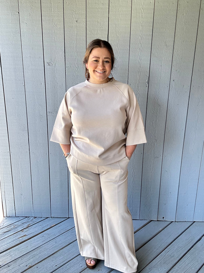 Scuba Fabric Pullover Taupe